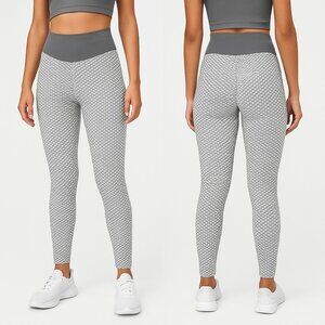Built Body Juniors Honeycomb Textured High Waist Leggings Gray White Size M